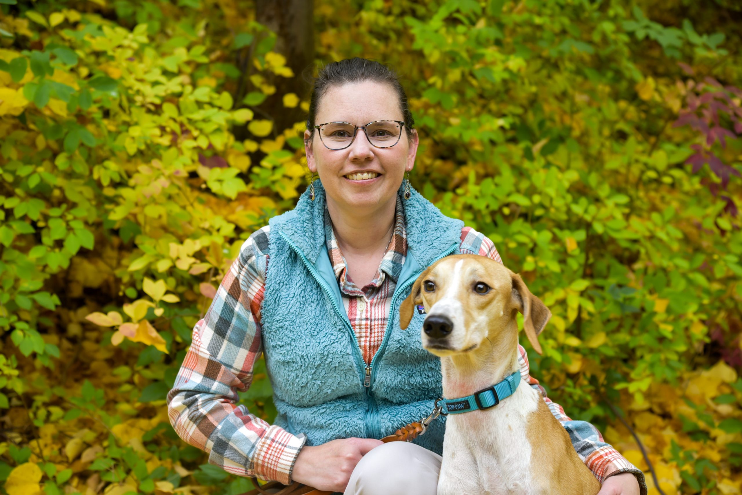 Heather Huson sat with a canine named Helix